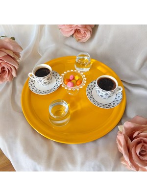 Ece Ev Modası Metal Sunum Tepsisi, Kahve Tepsisi, Çay Tepsisi, 26 cm Yuvarlak Tepsi