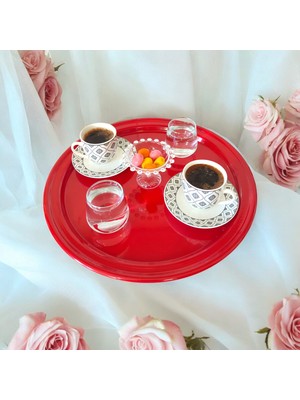 Ece Ev Modası Metal Sunum Tepsisi, Kahve Tepsisi, Çay Tepsisi, 26 cm Yuvarlak Tepsi