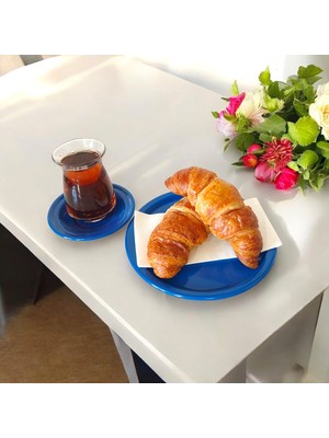 Ece Ev Modası Metal Sunum Tepsisi Metal Çay Tabağı Set- 6 Adet Çay Tabağı ve 6 Adet Sunum Tepsisi Sunumluk Tabak