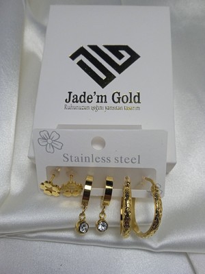 Jade'm Gold Kadın üçlü çelik gold küpe