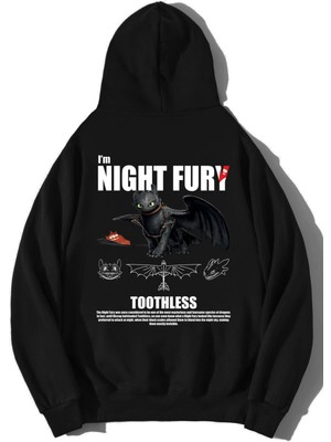 BRZ Collection  Siyah Oversize Night Fury Ejderhanı Nasıl Eğitirsin Kapüşonlu Hoodie