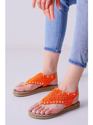 Mayya Turuncu Örgülü Sandalet