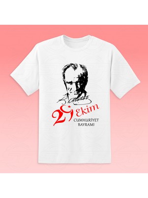 Serfey Dijital 29 Ekim Atatürk Baskılı Pamuklu Cumhuriyet Bayramı Unisex Beyaz T-Shirt