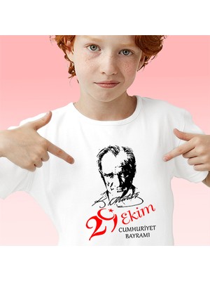 Serfey Dijital 29 Ekim Atatürk Baskılı Pamuklu Cumhuriyet Bayramı Unisex Beyaz T-Shirt