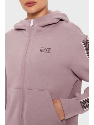 EA7 Logolu Pamuklu Regular Fit Kapüşonlu Fermuarlı Sweat Kadın Sweat 6DTM03 Tjuxz 1341