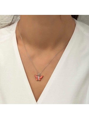 Usho Jewelry Gümüş Kırmızı Kaplangözü Taşlı Kelebek Kolye