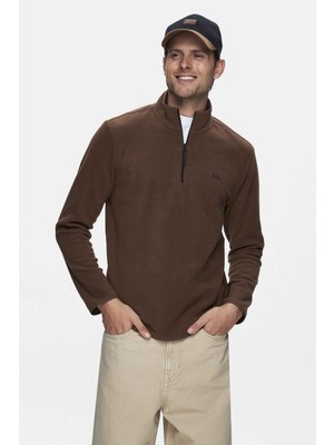 Ucla GREMIO Kahve Polar Dik Yaka Nakışlı Standard Fit Erkek Sweatshirt