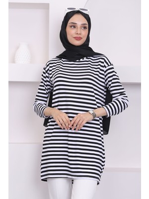 Siyah Çizgili Uzun Kol Tunik