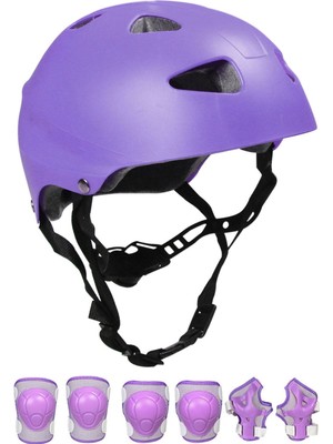 Sportaj Lila Mor Çocuk Kaskı Spor Koruyucu Kask Lila Dizlik Dirseklik Donanım Seti Bisiklet Scooter Paten