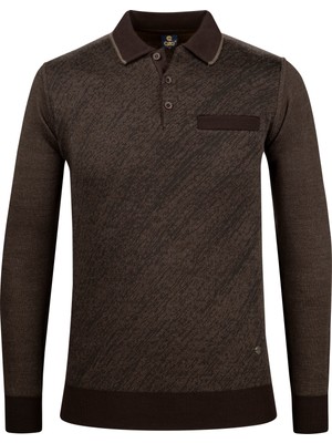 Çizgi Triko Erkek Battal Polo Yaka Triko Kazak Desenli Kol ve Bel Lastikli Çelik Örgü Klasik Kalıp - 5012FB