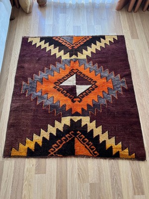 DesignEv 137X150 cm El Dokuma Geometrik Desenli Kilim  Ev  Yün Kilim