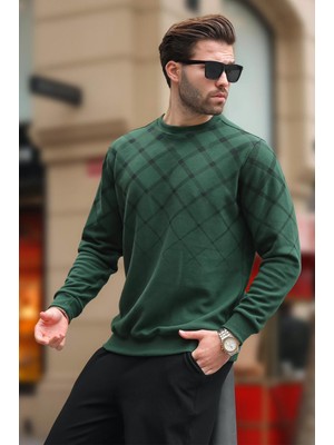 Nefti Yeşil Desenli Bisiklet Yaka Triko Kazak 6019