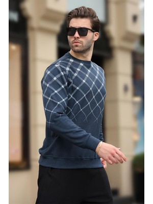 Madmext Indigo Desenli Bisiklet Yaka Triko Kazak 6019