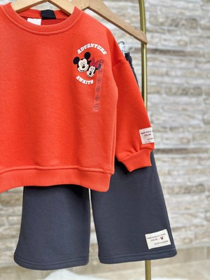 Ladin Store Yeni Sezon Kız Çocuk Minnie And Mickey Mouse Baskılı Pamuklu Sweatshirt ve Eşofman Altlı Ikili Takım