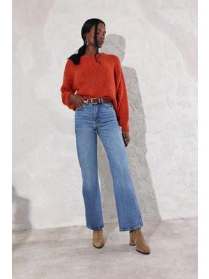 5in1Canpolat Mavi Yüksek Bel Wide Leg Jean