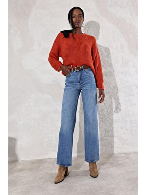 5in1Canpolat Mavi Yüksek Bel Wide Leg Jean