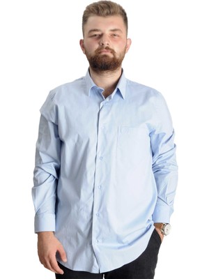 ModeXL  Büyük Beden Erkek Klasik Cepli Gömlek Likralı 20350 Mavi