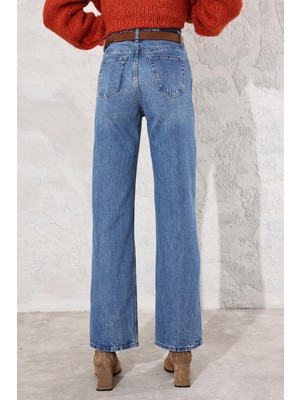 5in1Canpolat Mavi Yüksek Bel Wide Leg Jean