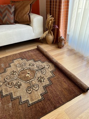 DesignEv 122X171 cm Kahverengi Boho Stili El Dokuma Orta Boyut Ev Salon Halısı