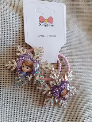 Efna Store Simli Kar Tanesi Üzeri Disney Prenses Baskılı Kalp Figürlü Çiftli Çocuk Lastik Toka