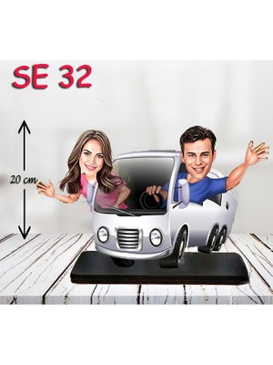 Özcan Tasarım Kişiye Özel Ahşap Biblo - Otobüs Kullanan Çift