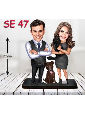 Özcan Tasarım Kişiye Özel Ahşap Biblo - Evcil Hayvanlı Çift Biblosu