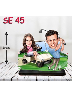 Özcan Tasarım Kişiye Özel Ahşap Biblo - Golf Arabası Kullanan Çift