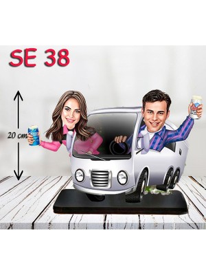 Özcan Tasarım Kişiye Özel Ahşap Biblo - Otobüs Kullanan Çift 2