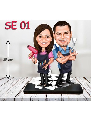 Özcan Tasarım Kişiye Özel Ahşap Biblo - Kuaför Çift Biblosu