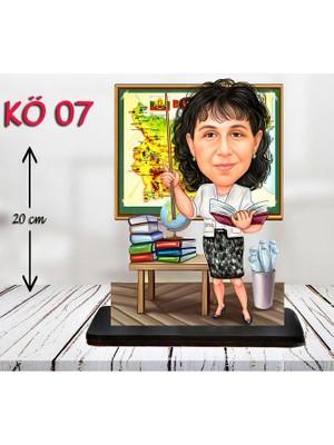 Özcan Tasarım Kişiye Özel Ahşap Biblo - Kadın Öğretmen Karikatür Biblo - Öğretmen Biblo 7