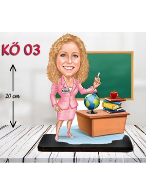 Özcan Tasarım Kişiye Özel Ahşap Biblo - Kadın Öğretmen Karikatür Biblo - Öğretmen Biblo 3