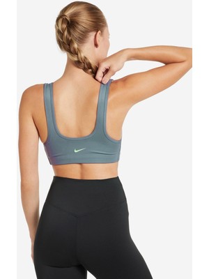 Nike Dynamic Training One Swoosh Dri Fit Mid Support Sports Padded Sporcu Pedli Bra Mavi