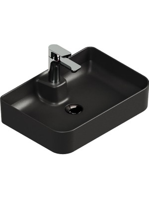 Aqua Bagno Mestola  Tezgah Üstü Lavabo Batarya Delikli, 50X35 Cm. ,mat Siyah