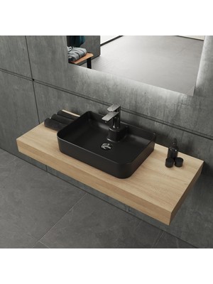 Aqua Bagno Mestola  Tezgah Üstü Lavabo Batarya Delikli, 50X35 Cm. ,mat Siyah