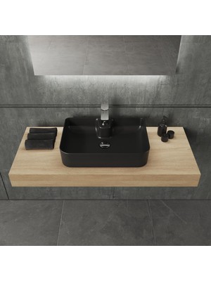 Aqua Bagno Mestola  Tezgah Üstü Lavabo Batarya Delikli, 50X35 Cm. ,mat Siyah