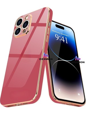 Dexmon iPhone 14 Pro Max Uyumlu Kılıf Kamera Korumalı Arkası Renkli Kenarları Parlak Dore Tasarım Kapak