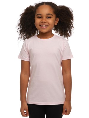 Uçuk pembe Basic Unisex Çocuk Sıfır Yaka Kısa Kollu Tişört