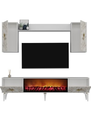 Demonte Decor Sinta 180 cm Şömineli (B) Tv Ünitesi Takımı Beyaz-Efesmermer