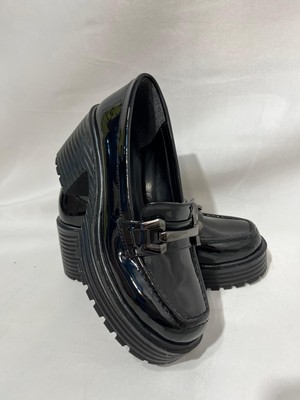 Best Shoes Kadın Siyah Rugan Siyah Taş Detaylı Yüksek Topuk Laofer Ayakkabı