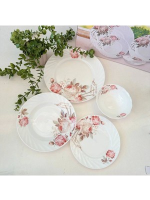 Tomurcuk Home 24 Parça Beyaz Opal Yemek Takımı 6 Kişilik Modern Tasarım ile Şık Kullanım Sunar