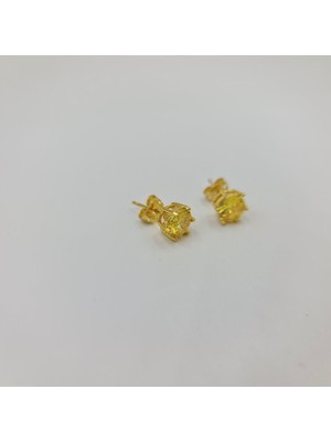 SE Jewellery Gold Sarı Zirkon Taşlı Tek Taş Küpe