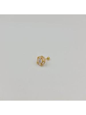 SE Jewellery Cerrahi Çelik Gold Baget Taşlı Küpe Tragus Helix Kıkırdak Piercing