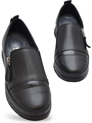 0243 Fermuarlı Rahat Ortopedik Taban Günlük Kadın Ayakkabı Babet Kadın Kışlık Ayakkabı