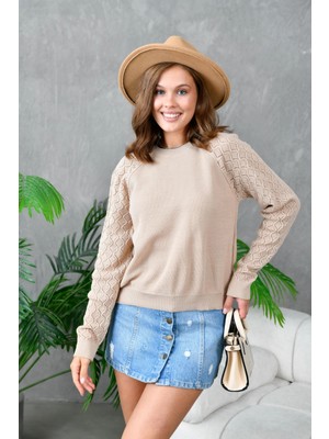 Kadın Bisiklet Yaka Ajurlu Triko Kazak