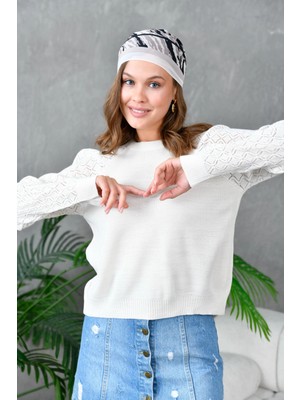 Kadın Bisiklet Yaka Ajurlu Triko Kazak