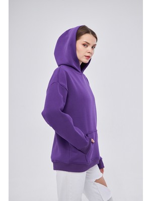 Unisex Mor Basic Sweatshirt Hoodie %100 Pamuklu