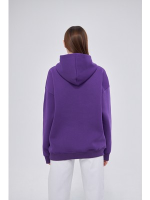 Unisex Mor Basic Sweatshirt Hoodie %100 Pamuklu