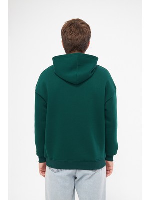 Unisex Koyu Yeşil Basic Sweatshirt Hoodie %100 Pamuklu