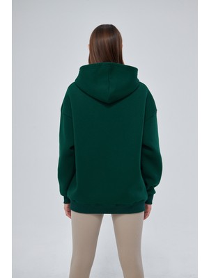 Unisex Koyu Yeşil Basic Sweatshirt Hoodie %100 Pamuklu