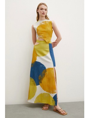 Never More Bel Dekolteli Sıfır Kol Elbise Sarı